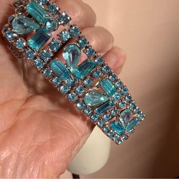 Antique 1930’s 40’s art deco pale blue Czecho Glass Wide silver Bracelet - Picture 14 of 16